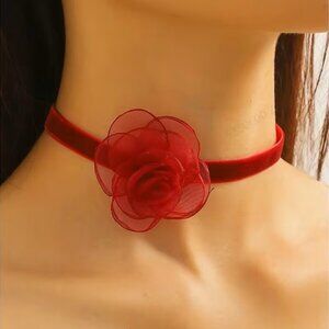Elegant Red Velvet Rose Flower Choker Necklace Z230